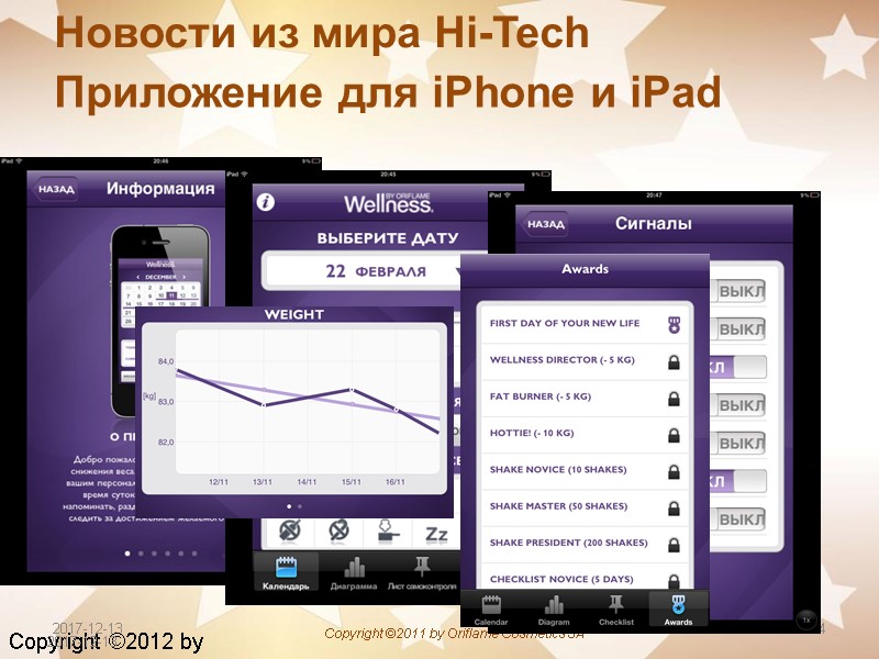Новости из мира Hi-Tech 2017-12-13 34 Copyright ©2012 by Oriflame Cosmetics SA 2017-12-13 Приложение